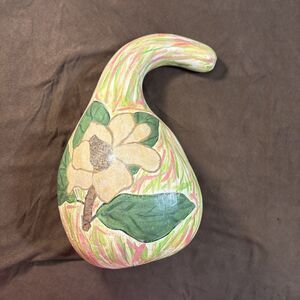 Gourd Hand painted Magnolia Flower Tan Pink Green Decor 2007